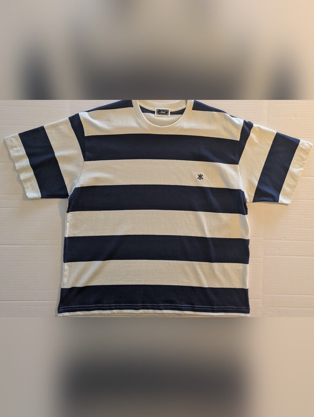 Kith Men's Navy and Cream Striped Crewneck Shirt- M (NWOT)